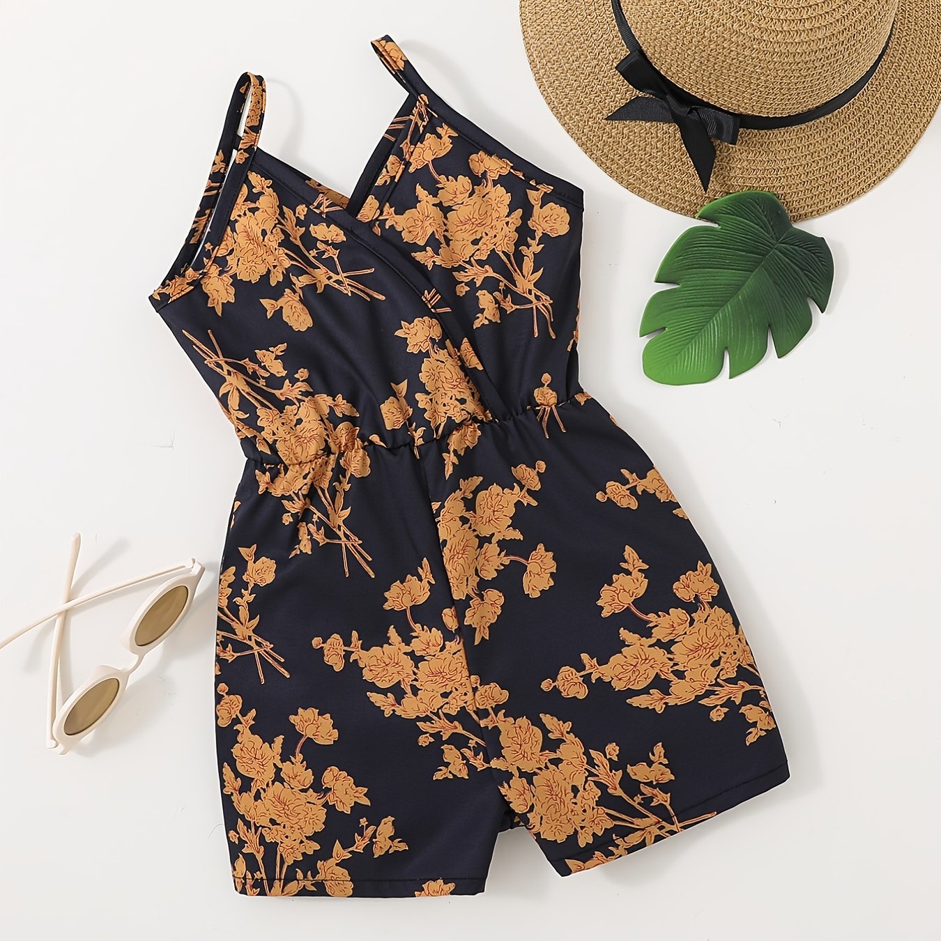 Girls Floral Print Jumpsuit High Waist Wide Leg Cami Romper Kids Summer Clothes