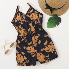 Girls Floral Print Jumpsuit High Waist Wide Leg Cami Romper Kids Summer Clothes