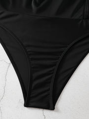 Solid Ruched Square Neck Tankini Set