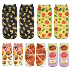 5 Pairs Cartoon Food Print Socks Comfy & Funny Low Cut Socks Women's