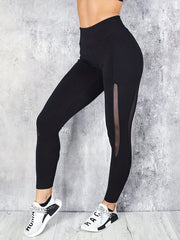 Women's High Rise Yoga Leggings with Mesh Contrast Pipping