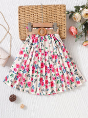 Girls Floral Butterfly Pleated Skirt Loose Fit Holiday Wear
