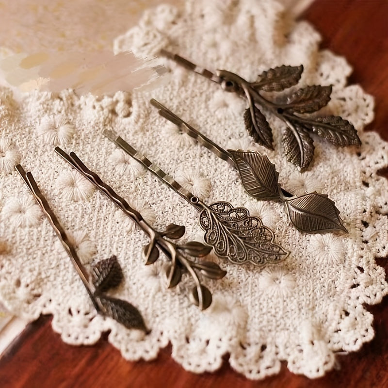 5pcs Retro Leaf Pattern Hair Clips for Party