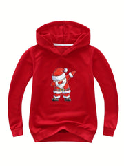 Dancing Santa Print Cotton Hoodie Girls Pullover Spring Fall Christmas