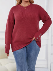 Casual Sweater Women's Button Long Sleeve Round Neck Jumper