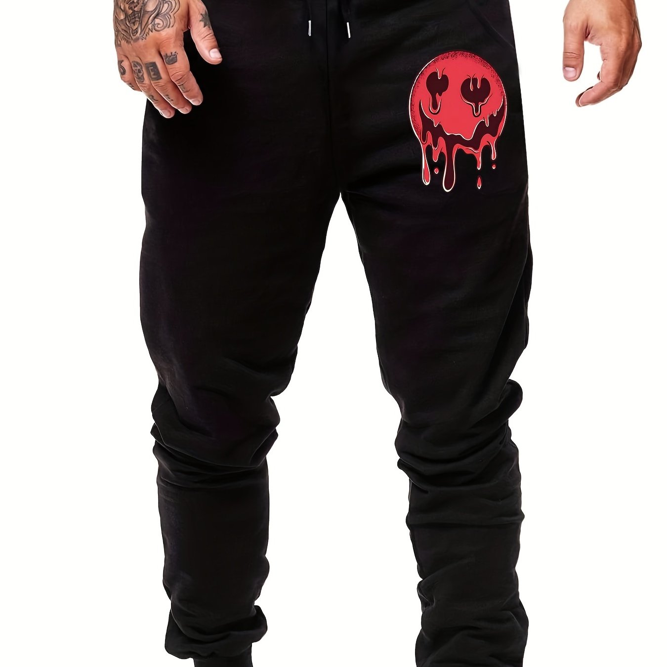 Men's Cartoon Face Sports Pants Drawstring Jogging Trousers