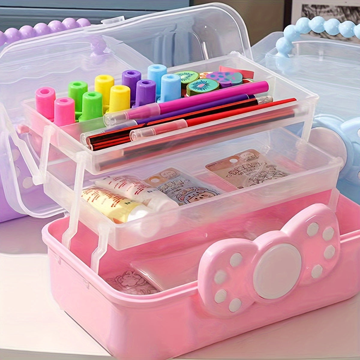 1pc Three-layer Portable Storage Box Foldable Large Hardware Tool Box