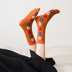5 Pairs Floral Print Mid Tube Socks Women's Stockings