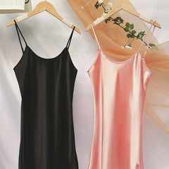 2pcs Satin Sleep Dresses Crew Neck Nightdress Women's Sleepwear