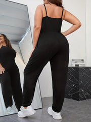 Solid V Neck Cami Jumpsuit