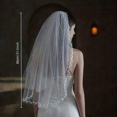 Double Layer Bridal Veil with Leaf Shape Edge Head Piece