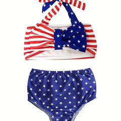 Baby Girls Striped Star Halter Bikini Top & Shorts Swimsuit
