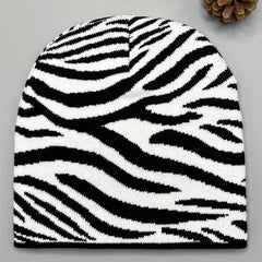 Cow Pattern Beanie Striped Knit Hat Unisex Couple Skull Cap
