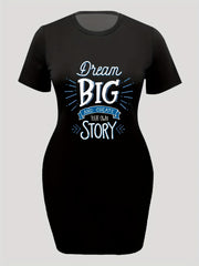 Casual Dress Women's Plus Letter Print Short Sleeve Tee Dress