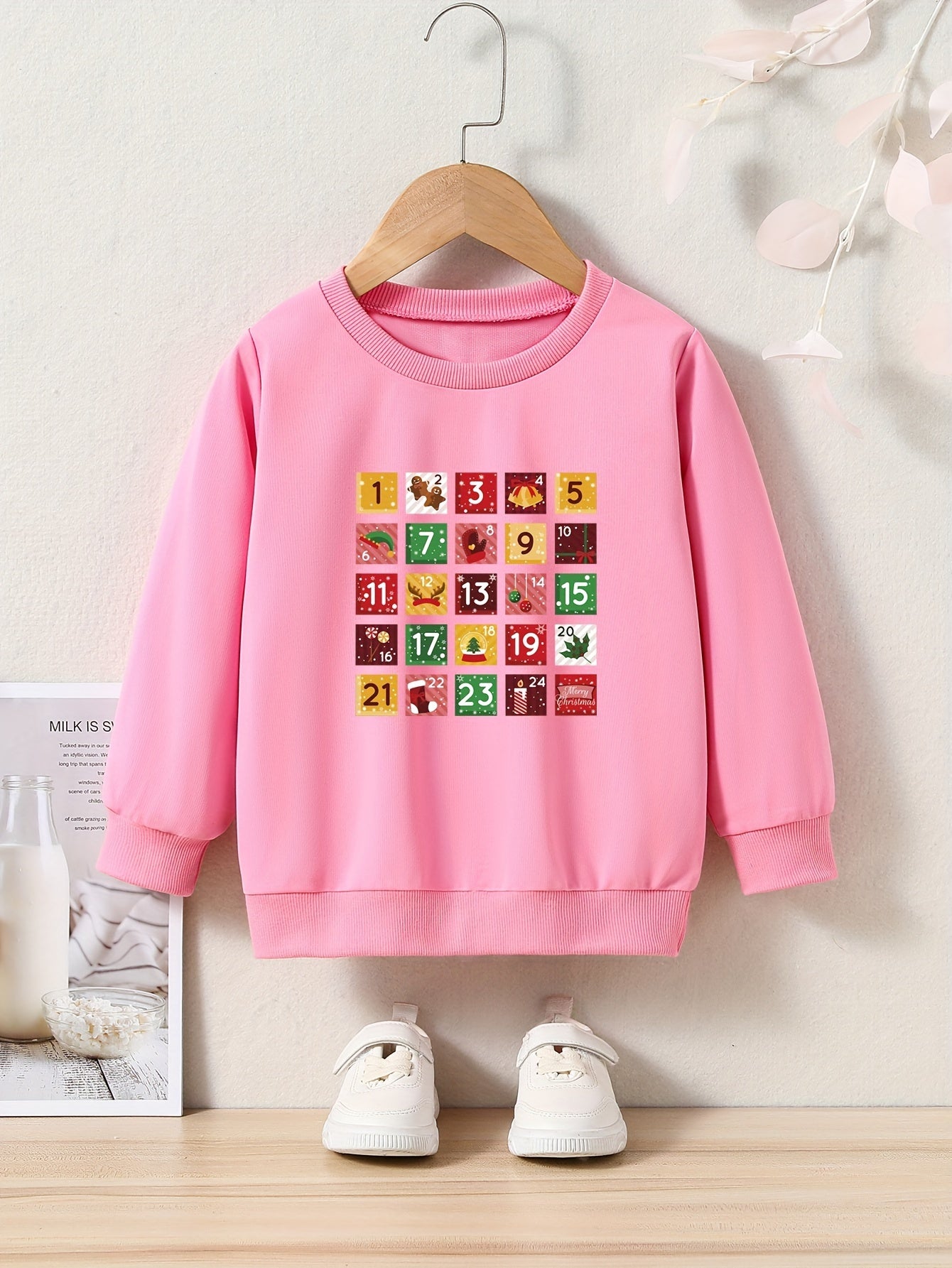 Girls Cartoon Number Pattern Crew Neck Sweatshirt