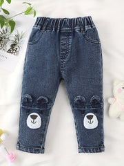 Baby Girls Cartoon Embroidery Elastic Waist Jeans Denim Pants