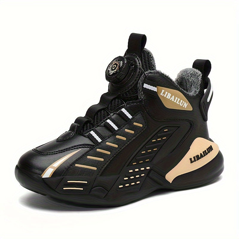 Boy's Basketball Shoes With Rotating Buckle Non Slip Sneakers