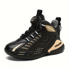 Boy's Basketball Shoes With Rotating Buckle Non Slip Sneakers