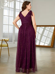 Glitter Bow Knot Sleeveless V Neck Maxi Formal Dress