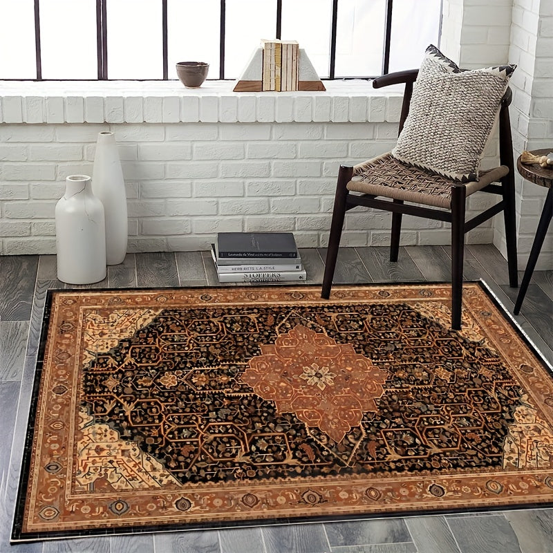Bohemian Orange Pattern Area Carpet - Washable Non-Slip