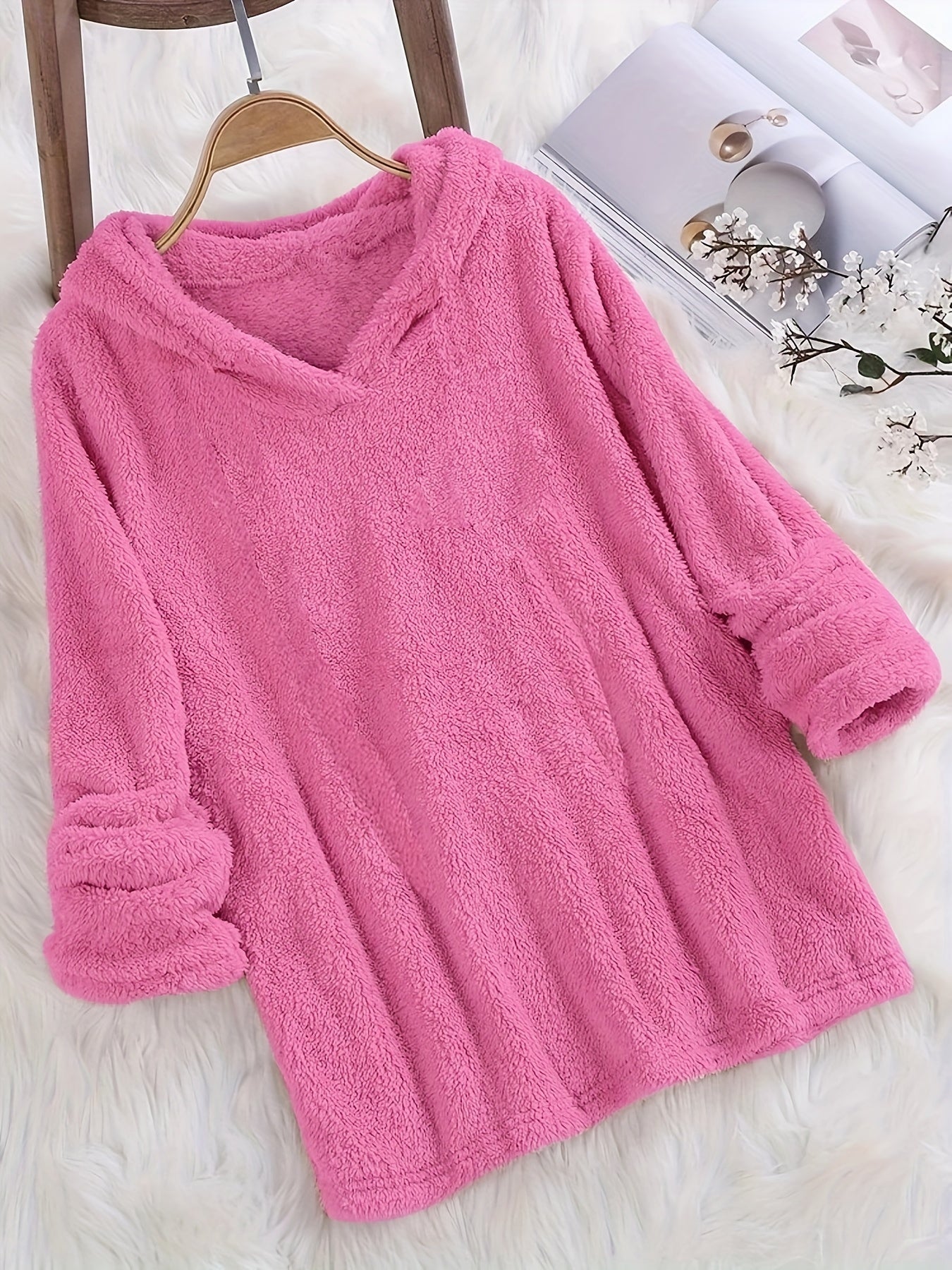 Fleece Solid Hoodie Long Sleeve Sweatshirt