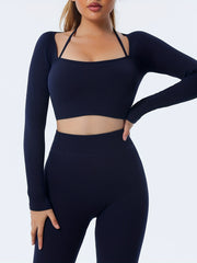 Solid Tight Long Sleeve Top And Leggings Sports Set