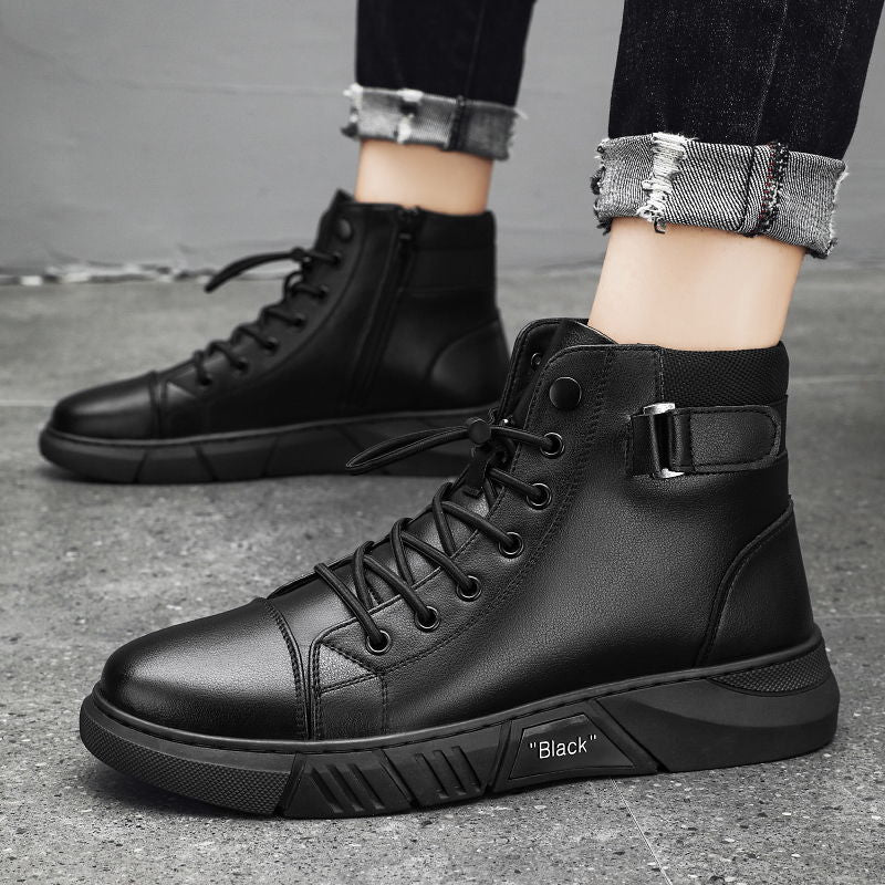 Men's Lace-up Elevator Ankle Boots with Side Zipper