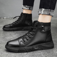 Men's Lace-up Elevator Ankle Boots with Side Zipper