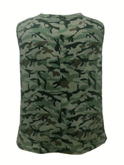 Colorblock Camo Print Cut Out Grommet Lace Up Tank Top
