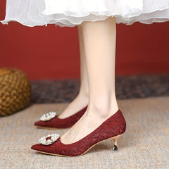 Faux Pearl Kitten Heels Bridesmaid Pumps Wedding Shoes