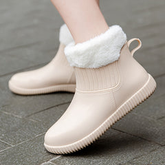 Women's Plush Lined Ankle Rain Boots Waterproof Warm Slip On Shoes