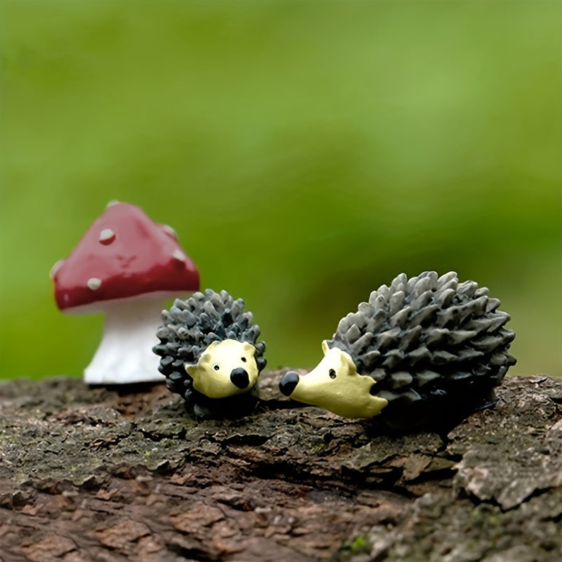 Cute Hedgehog Mushroom Micro Landscape Resin Figurines