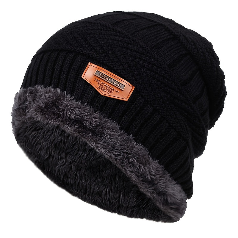Men Triangle Pattern Knit Winter Thermal Cap
