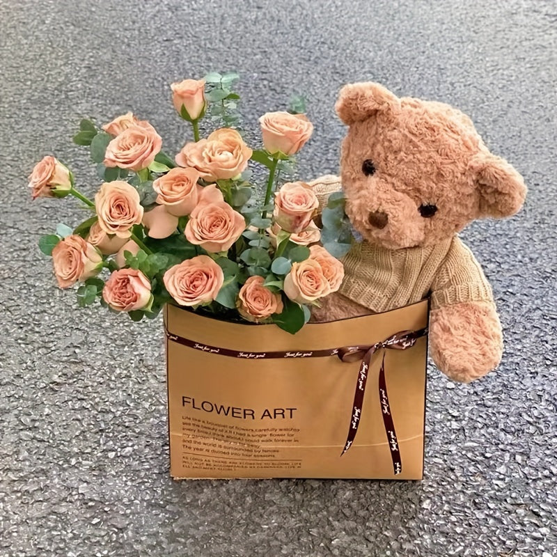 5pcs Bear English Huggie Bag Cappuccino Flower Bouquet Packaging Bag