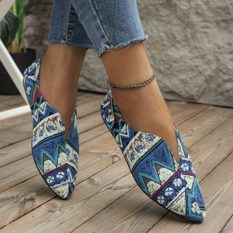 Bohemian Tribal Style Pointed Toe Slip On Canvas Flats