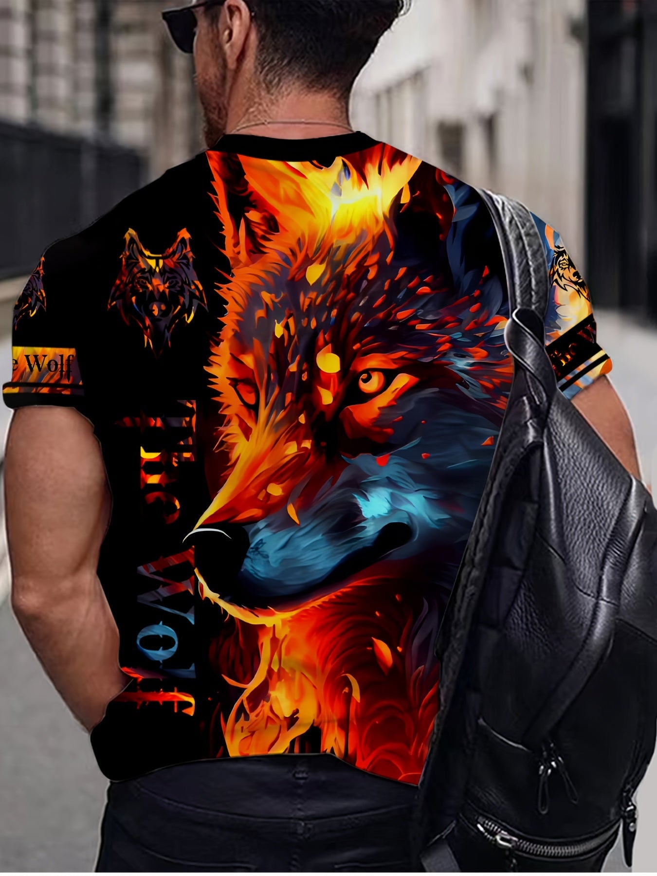 Wolf Print Men's Short Sleeve Tee for Autumn