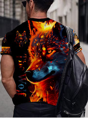 Wolf Print Men's Short Sleeve Tee for Autumn