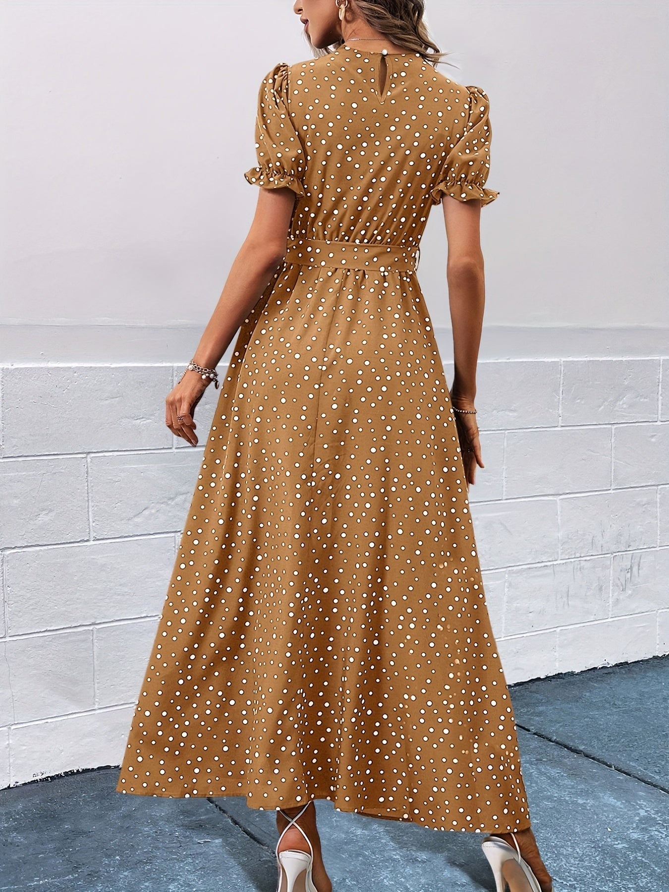 Puff Sleeve Maxi Dress High Waist Women's Clothing