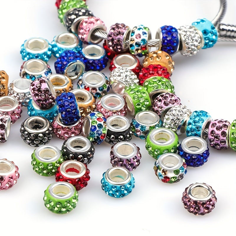 20pcs Big Hole Crystal Glass Beads Charms Rhinestone Inlaid for Jewelry Making