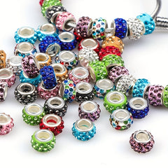 20pcs Big Hole Crystal Glass Beads Charms Rhinestone Inlaid for Jewelry Making