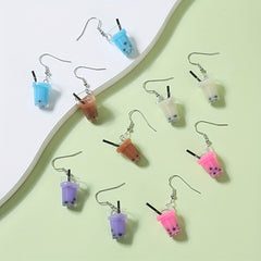 5 Pairs Funny Bubble Tea Bottle Earrings Set for Girls