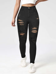 Slim Fit High Rise Distressed Skinny Jeans Slash Pockets