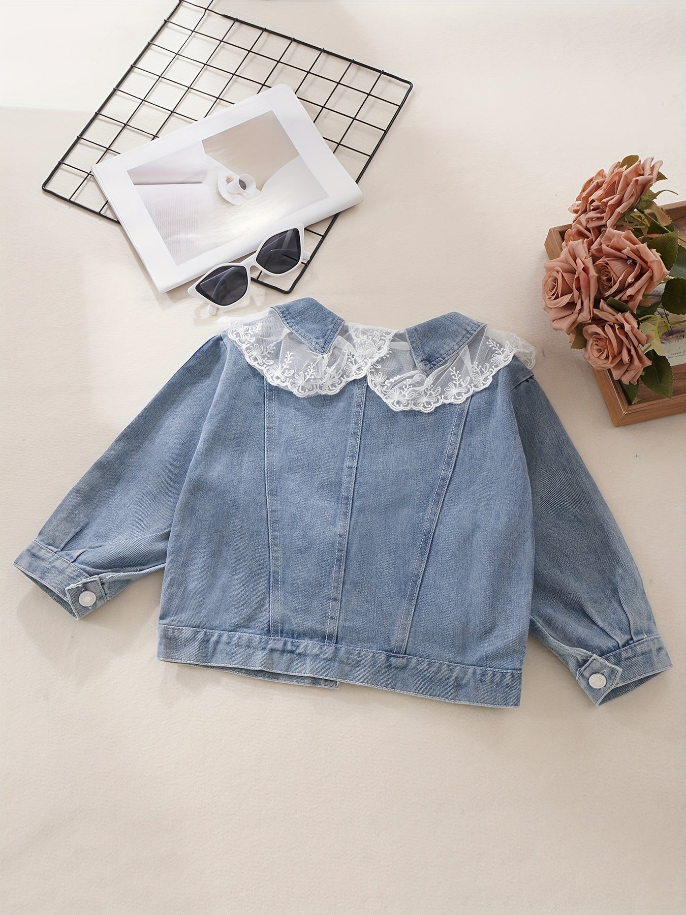 Toddler Girls Lace Spliced Denim Jacket Casual Coat Top