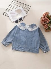 Toddler Girls Lace Spliced Denim Jacket Casual Coat Top