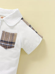 Boys Teen Casual Polo Shirt & Plaid Shorts Set for Summer