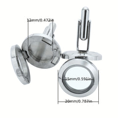 Stainless Steel DIY Round Glass Photo Box Cufflinks