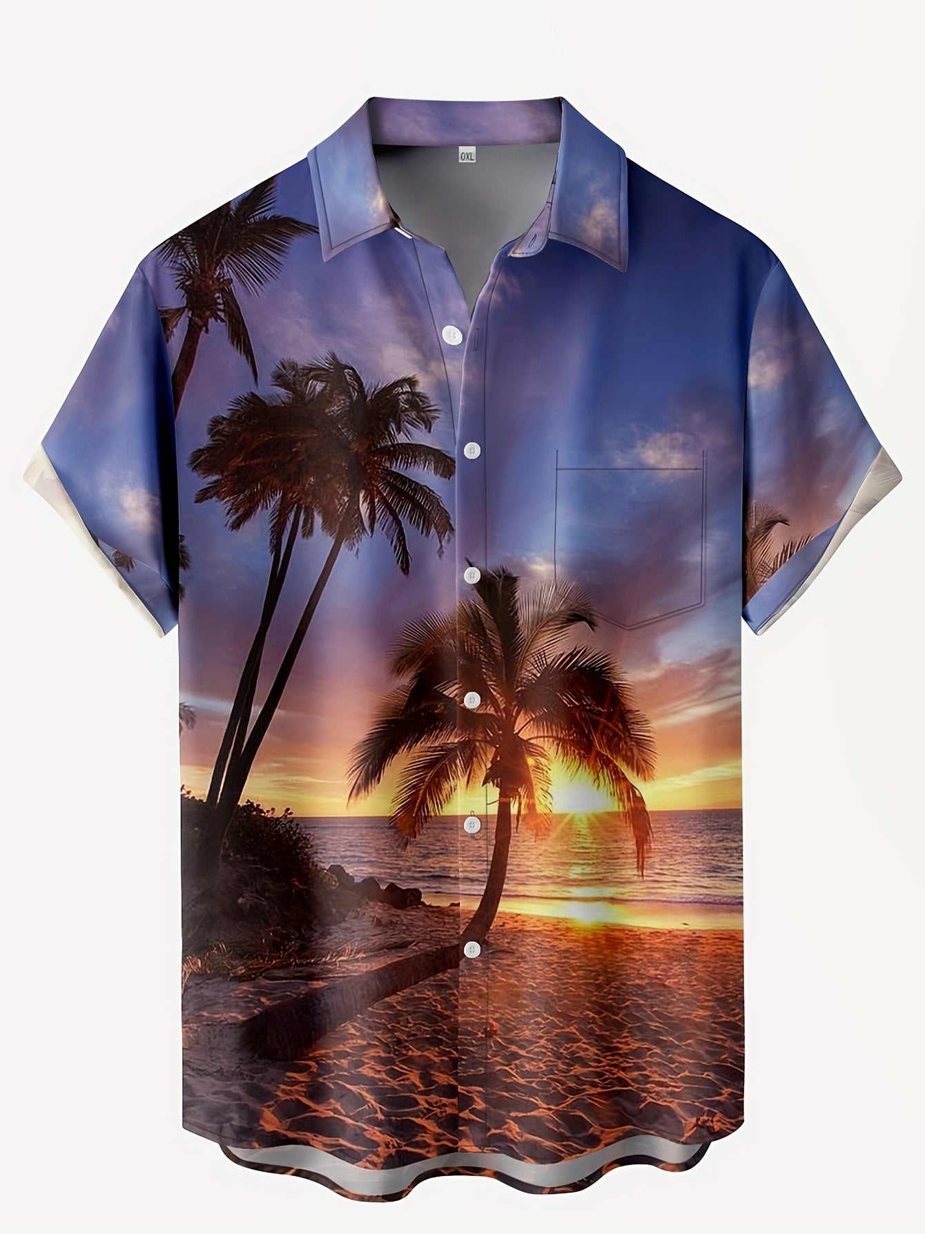 Men's Palm Tree Beach Sunset Short Sleeve Hawaiian Shirt