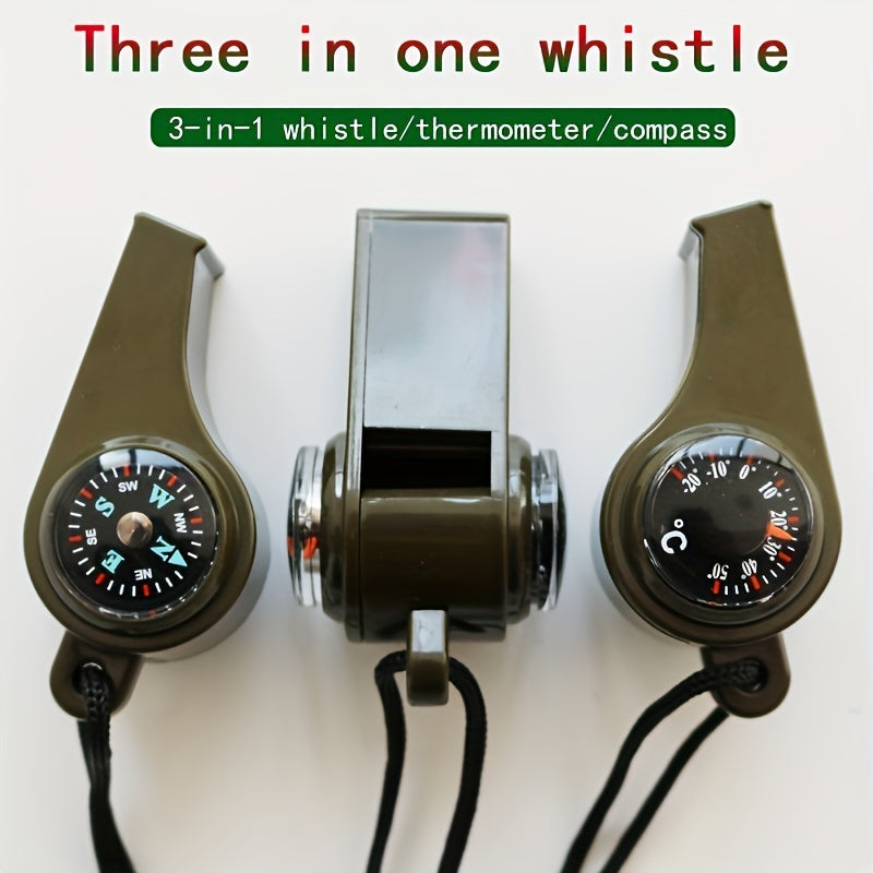 3-in-1 Emergency Whistle Compass Thermometer High Decibel Keychain Whistle