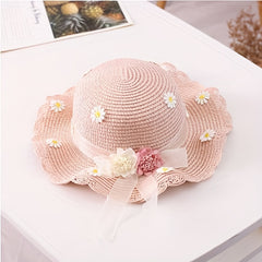 Child's Straw Hat Summer Sunshade Big Brim Straw Hat Bag Two Piece Outing
