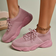 Women's Chunky Knit Sneakers Lace Up Low Top Shoes